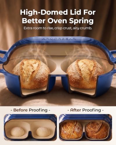 Mini Double Dutch Oven for Sourdough, Enameled Cast Iron Bread Pan, Blue - Image 5
