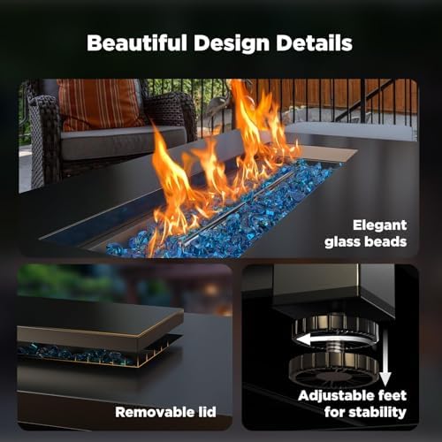 Ciays 43″ Fire Pit Table with Glass Beads & Lid, CSA-Certified Gas Fire Pit with Cup Holders, Hanging Shelf & Nylon Cover, Large Outdoor Fire Pit for Patio/Porch/Deck, 60,000 BTU Heat Output, CIFPT9B - Image 5