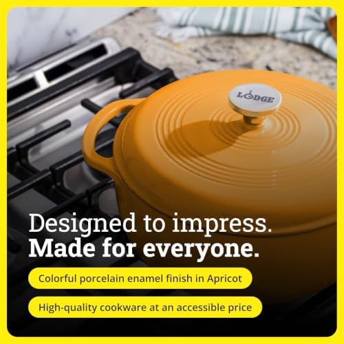 Lodge Essential Enamel Cast Iron Dutch Oven, 7.5 Quart, Apricot - Image 6