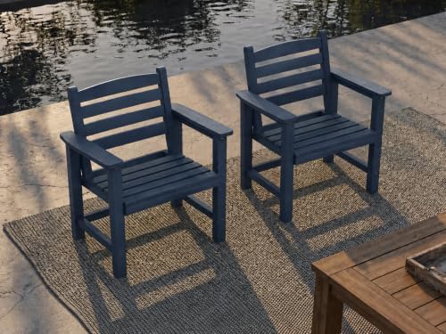 Patio Dining Chairs Set of 2, All-Weather HDPE Outdoor Dining Chair with High Back, Stackable Heavy Duty 400 lbs Lawn Armchair for Backyard Deck Porch Table, Navy Blue by PatioKingdom