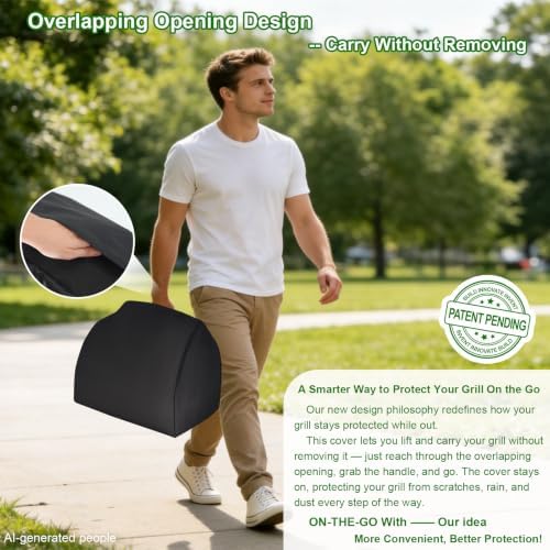 22" Walk-with Portable Tabletop Grill Cover with Overlapping Opening for Carry Without Removing, Waterproof 600D Portable BBQ Grill Cover for Cuisinart CGG-059/CGG-059A Gas Grill - Image 2