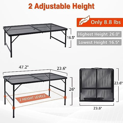 JOUYEK Folding Grill Table, 4x2 FT Portable Camping Height Adjustable Table - Image 2
