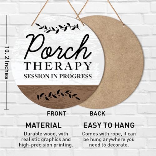 Muktoujaumai Funny Porch Sign Decor, Porch Round Hanging Sign Decor Farmhouse Wall Decorations Outdoor Living Wood Sign for Patio, Deck, Backyard, Housewarming Gift for New House Home, Porch Therapy - Image 2