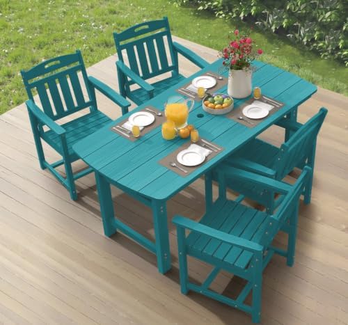 Ciokea HDPE Outdoor Dining Set of 4, Patio Table and Chairs Sets, Lake Blue by CIOKEA