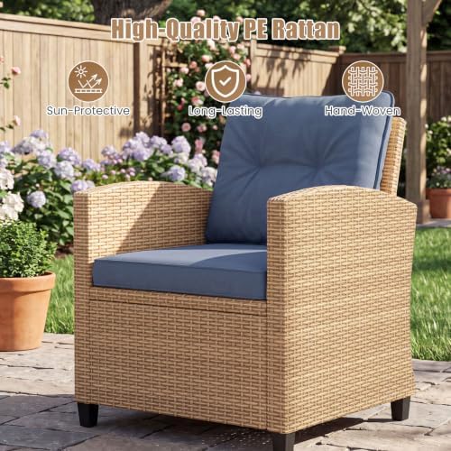 Tangkula 3 Pieces Patio Furniture Set, PE Rattan Wicker 3 Pcs Outdoor Sofa Set w/Washable Cushion and Tempered Glass Tabletop, Conversation Furniture for Garden Poolside Balcony - Image 5