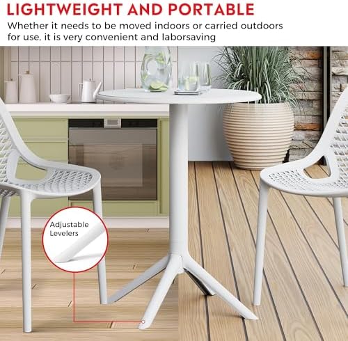 Costaelm Patio Table for 4-Person, Outdoor Patio PP Round Dining Table, All-Weather Bistro Dining Table for Backyard Deck Porch Poolside, White - Image 7