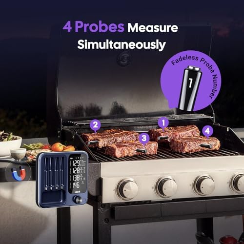 4-Probe Digital Meat Thermometer Wireless with Smart APP, Unlimited Range WiFi & Bluetooth Meat Thermometer for BBQ, Rotisserie, Oven, Grill, Smoker,and Air Fryer Cooking - Image 3