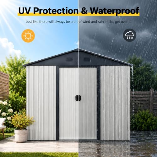 8X4 FT Outdoor Metal Storage with Lockable Sliding Doors - Image 6