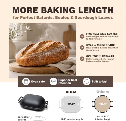 KUHA Cast Iron Bread Oven with Lid, Oval Dutch Oven for Sourdough Baking - Image 2