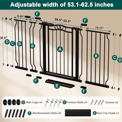 Fairy Baby 53.1"-62.5" Extra Wide Baby Gates for Doorways Pressure Mounted - Image 2