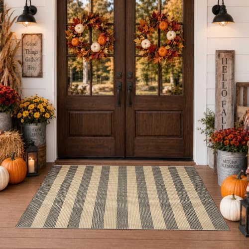 OJIA Tan Washable Outdoor Rugs 3'x5' Front Door Mat Fall Porch Rug Decor by OJIA
