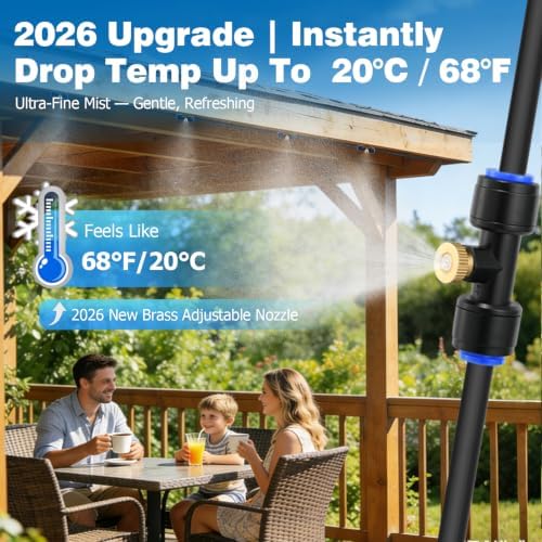 Mellbree Misters for Outside Patio 45FT/14M, Pre-Assembled Misting Cooling System with 12 Brass Nozzles & 3/4" Adapter, Outdoor Mister for Patio, Garden, Greenhouse, Pavilion, Dog House, Chicken Coop - Image 2