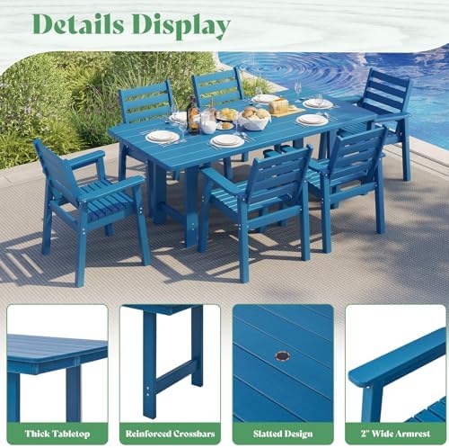 AMERLIFE 7-Piece HDPE Outdoor Dining Set with 71" Patio Table, Blue - Image 5