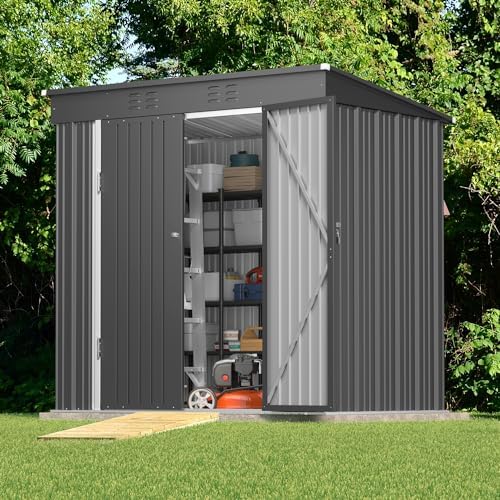 Gizoon 6x4 FT Outdoor Shed, Metal Garden Shed Lockable Doors, Dark Gray - Image 2