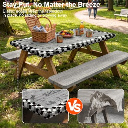 Picnic Table Cover with Bench Covers Camping Tablecloth Set with Pocket - Image 2