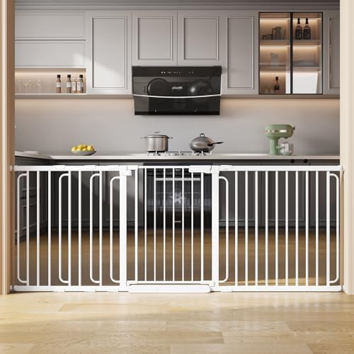 Extra Wide Baby Gate with Door 70-85.7 Inch Pressure Mounted, Auto Close Child Baby Gates for Doorways No Drill, Walk Through Dog Gate Indoor for The House, White by Unknown