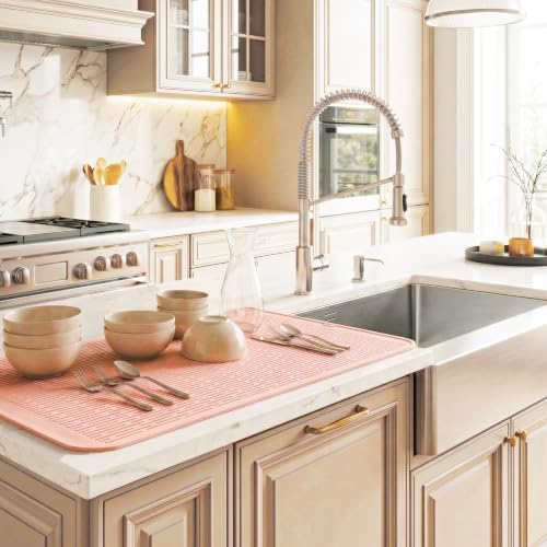 MicoYang Silicone Dish Drying Mat for Multiple Usage,Easy clean,Eco-friendly,Heat-resistant Silicone Mat for Kitchen Counter or Sink,Refrigerator or Drawer Liner Pink 4XL 32 inches x 18 inches - Image 5