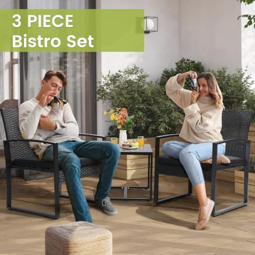 Murago 3-Piece Wicker Patio Bistro Set, Outdoor Conversation Set - Image 6
