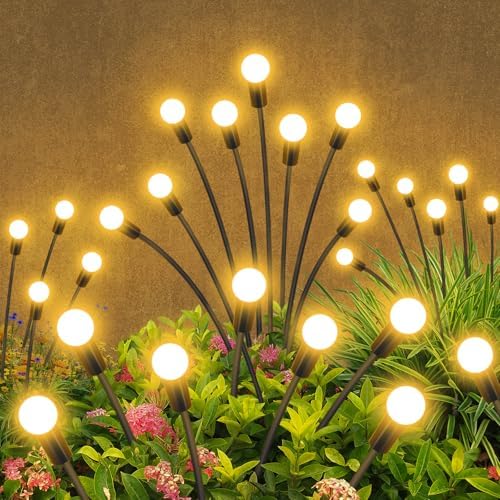 Solar Garden Lights Outdoor Waterproof, 4 Pack 32 LED Swaying Firefly Lights Outdoor Decor Light for Pathway Party Christmas Decoration, Unique Gifts for Women, Warm White by Yaafen