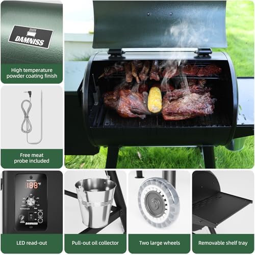 DAMNISS Pellet Grill Smoker 8 In 1 Outdoor Wood Electric Pellet BBQ Grill With PID Temperature Control And Meat Probe 456 Sq.In Removable Cooking Area Easy Clean - Image 3