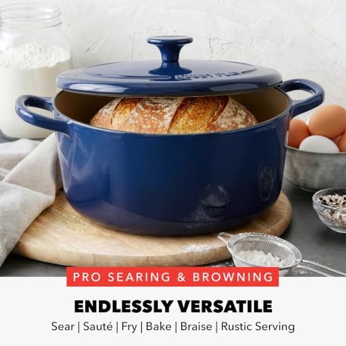 GreenPan x Bobby Flay 5.5QT Enameled Cast Iron Dutch Oven With Lid, Navy - Image 4