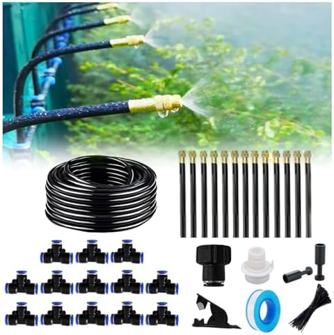 New drip Irrigation kit, Automatic Garden Watering System, Quick Connector and 360-degree Bending Dropper atomizing Copper Nozzle, Garden Plant Lawn Courtyard Watering System. (50FT) by MOCOBER