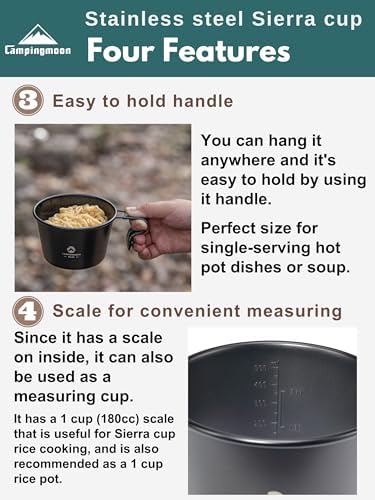 CAMPINGMOON Deep Sierra Cup 600ml Stainless Steel Camping Cup 304 Food Grade Fire Ready Outdoor Cooking Bowl Measurement Marks Stackable Camping Cookware Backpacking Hiking Campfire Use BKS-369 - Image 4