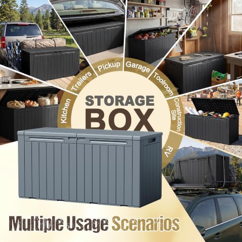 110 Gallon Deck Box Outdoor Indoor Waterproof Storage Box, Gray - Image 4