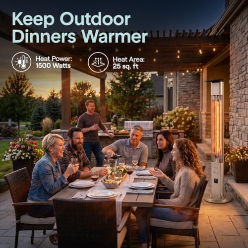 SereneLife Outdoor Electric Patio Heater - 1500W High-Efficiency Infrared Heating, Remote Control Standing Heater with Aluminum Reflector, Waterproof Design, IP65 Approved, Quiet Operation - Image 6