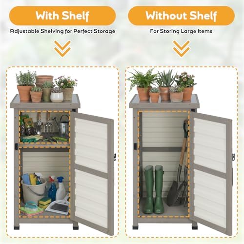 Outdoor Storage Cabinet with Metal Top, Wooden & Plastic Potting Bench & Tool Organizer, Adjustable Shelf for Patio Backyard Garden, Small Outdoor Cabinet for Tools - Image 4