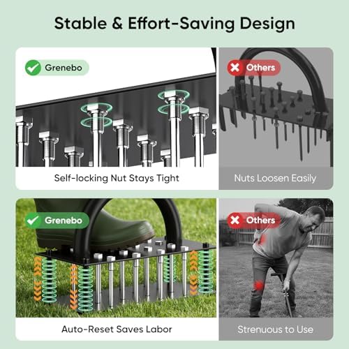 Grenebo Lawn Aerator Manual Aerator Lawn Tool with 16 Spikes, Black Green - Image 5
