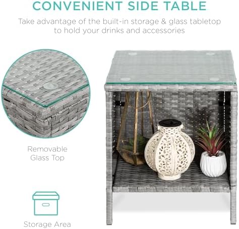 Best Choice Products 3-Piece Outdoor Wicker Conversation Bistro Set, Space Saving Patio Furniture for Garden w/Side Table - Gray/Pastel Blue - Image 3