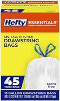 Hefty Essentials 13 Gallon Kitchen Trash Bags, White, Unscented, 45ct by Hefty