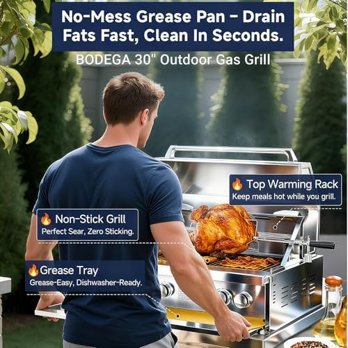 BODEGA 30 Inch 5-Burner Propane Gas Grill with Rotisserie Chicken Fork Kit, 58000-BTU Outdoor Gas Grill for Kitchen, LPG/NG Convertible, Backyard BBQ Grill with Temperature & Rear Infrared Burner. - Image 3