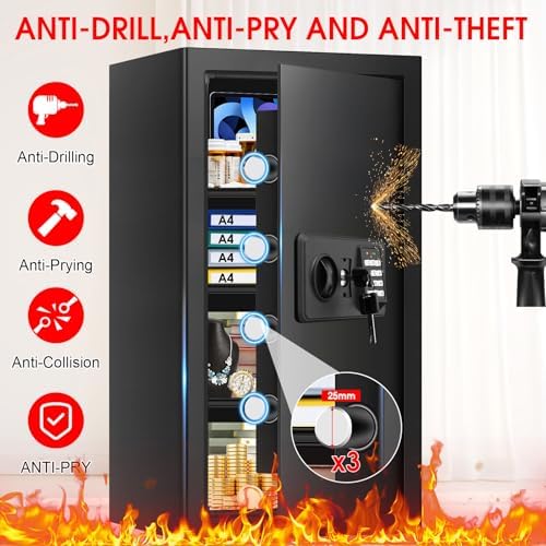 6.0 Cub Large Home Safes Fire and Waterproof, Anti-theft Fire Proof Safe Box with Digital Keypad, Key Lock and 3 Removable Shelves, Security Safes Fireproof Waterproof for Home Document Valuables - Image 3