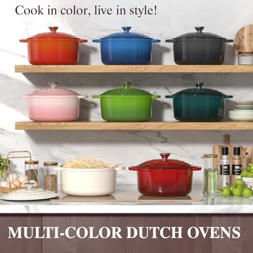 Umite Chef 7QT Enameled Cast Iron Dutch Oven with Lid & Cotton Potholders–Heavy-Duty Cookware for Bread Baking, Braising, Stews, Marinate, Cook,Refrigerate & Serve(Green) - Image 6