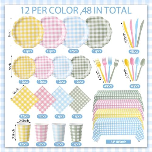 Havawish 340 Pcs Gingham Picnic Style Gingham Party Supplies - Image 2