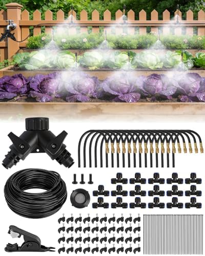 120FT Drip Irrigation System for Garden with 18 Nozzles –360° Adjustable Misting Nozzles, Quick-Connect Design, Ideal for Raised Beds, Lawns, Greenhouses & Outdoor Cooling by Landtouch