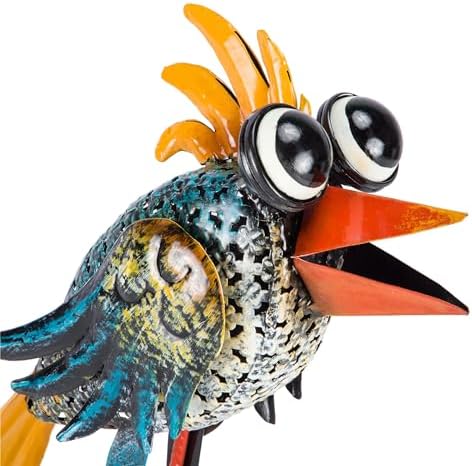 Alpine Corporation 11" Tall Outdoor Metal Wide-Eyed Bird Standing Yard Statue Decoration, Multicolor - Image 4