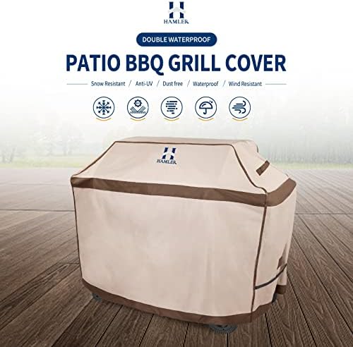 HAMLER Grill Cover 64 Inch, Heavy Duty Waterproof BBQ Covers, Gas Grill Covers Fits Weber Spirit, Weber Genesis, Char-Broil,Nexgrill, Brinkmann, Brown & Beige - Image 2