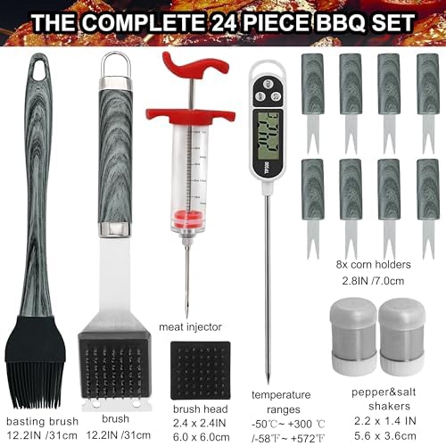 grilljoy 24PCS BBQ Grill Tools Set with Meat Thermometer and Injector - Extra Thick Stainless Steel Fork, Spatula& Tongs - Complete BBQ Accessories in - Perfect Grill Gifts for Father's Day - Image 3