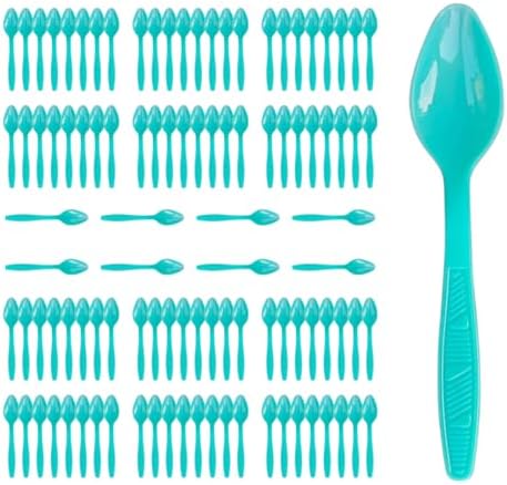 Teal Plastic Spoons Heavy Duty, Disposable Party Supplies 104 PCS by FUEVING