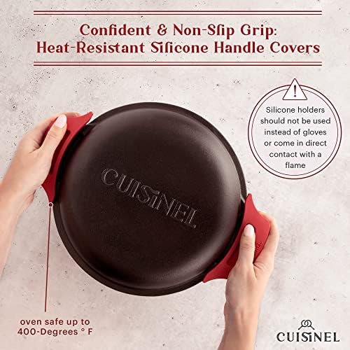 Cuisinel Cast Iron Dutch Oven - 5-Quart Deep Pot - Preseasoned 2-in-1 Multi-Cooker - Combo Lid Doubles as 10"-inch Skillet Frying Pan + Silicone Handle Covers + Scraper - Indoor/Outdoor Bread Cookware - Image 5