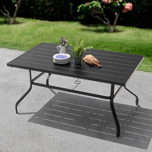 NUU GARDEN Outdoor Patio Dining Table, 61" x 37" Rectangle Metal Table with 1.57" Umbrella Hole, 6-Person Outdoor Table for Backyard, Garden, Deck, Balcony, Black - Image 3