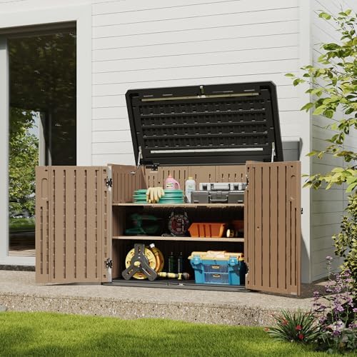 Aoxun Outdoor Storage Cabinet 35 Cu.Ft Outdoor Trash Can Storage Shed,Brown - Image 2