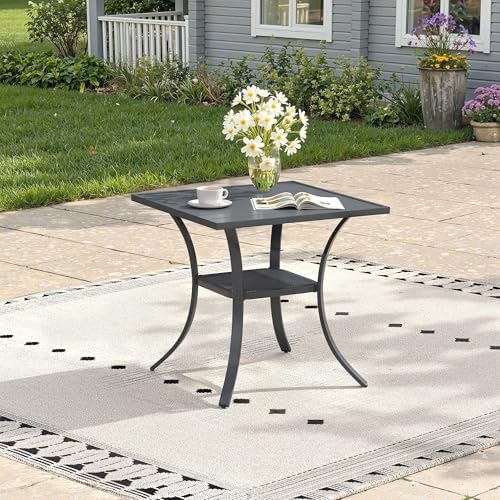 Outdoor Dining Table with Storage Shelf, 27.5" All-Weather Square Patio Dining Table for 2, Metal Patio Table for Garden Lawn Porch Deck Yard, Dark Grey by ProvideOutdoorSolutions