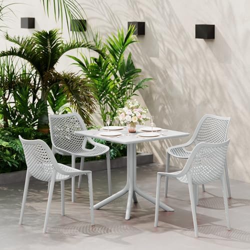 Costaelm Patio Dining Table for 4, Square PP Patio Table, 4-Person Weather Resistant Porch Tables for Outside Poolside Deck Lawn Garden Backyard, Gray - Image 2