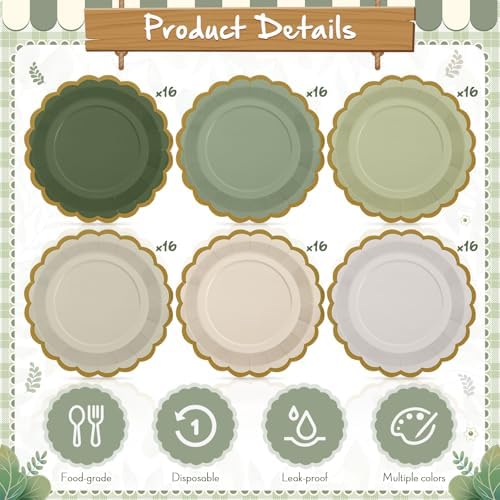 96 Pcs Sage Paper Plates 9 Inch Scalloped - Image 4