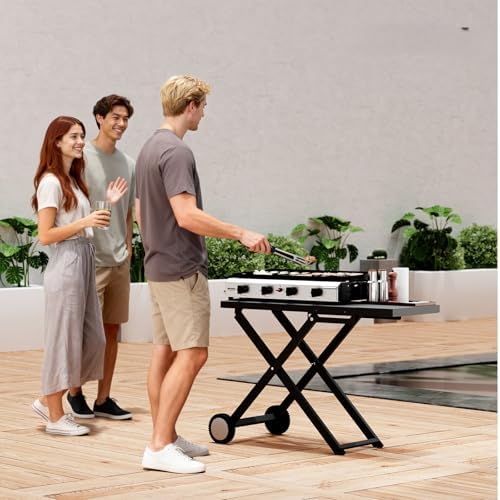 Bonnlo Foldable Flat Top Grill with 4 Burner, Powerful 40,000 BTU Propane Gas Grills with Ignition, Enamel Griddle, Side Shelf & Portable Cart with Wheels for Outdoor Camping Hibachi Grill Use - Image 7
