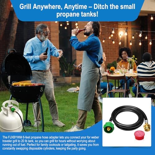 6 FT Propane Adapter Hose for Weber Travelev Grill, for Weber Q Series,for Coleman Stoves,for Blackstone 17" 22" Tabletop Griddle,for Char-Broil Portable Grills-Converts 1 lb to 20 lb Cylinders. - Image 5